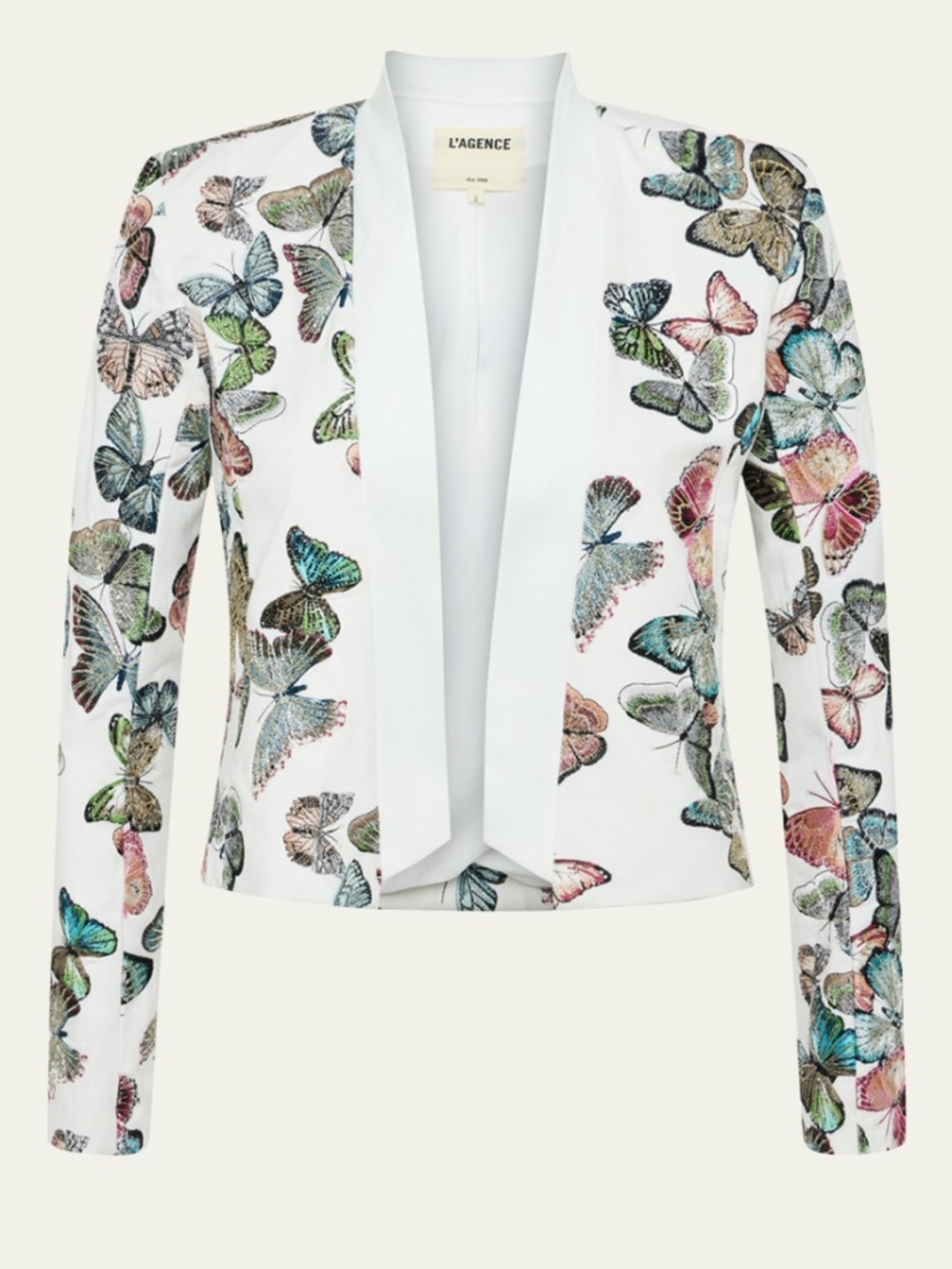 L'AGENCE Ace Butterfly Embroidered Cropped Jacket White - With Tags - Size 2 - Picture 1 of 10